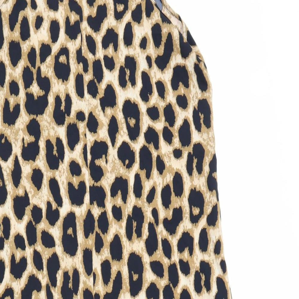 SheIn Womens Brown Animal Print Viscose Tank Dress Size L Round Neck Pullover - Leopard Pattern