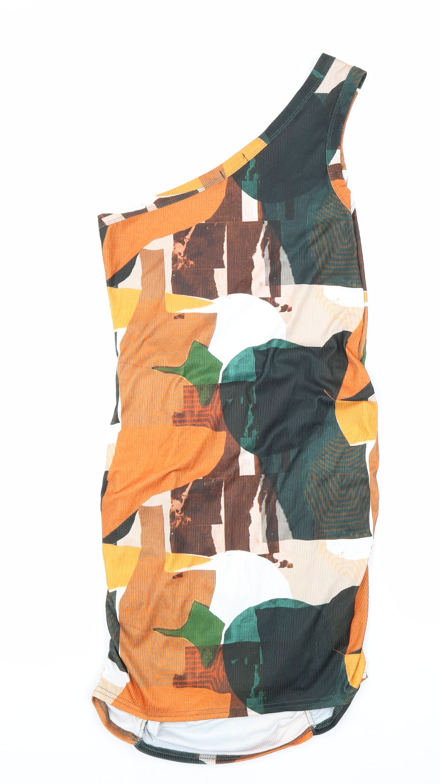 PRETTYLITTLETHING Womens Multicoloured Geometric Viscose Bodycon Size 14 One Shoulder Pullover
