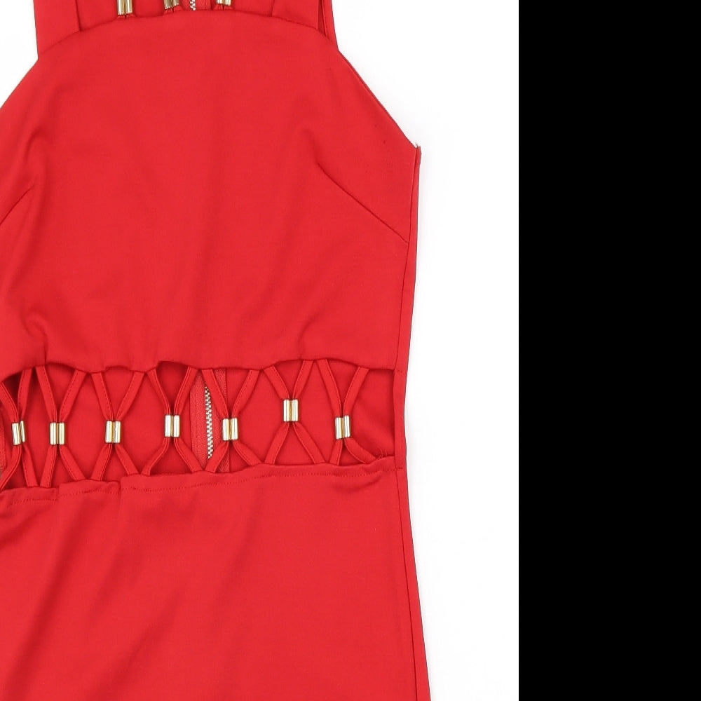 In Vogue Womens Red Polyester Bodycon Size L Round Neck Zip