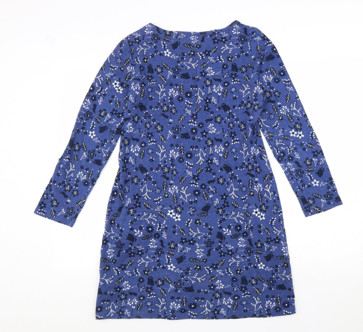 MANTARAY PRODUCTS Womens Blue Floral 100% Cotton A-Line Size 12 Round Neck Pullover