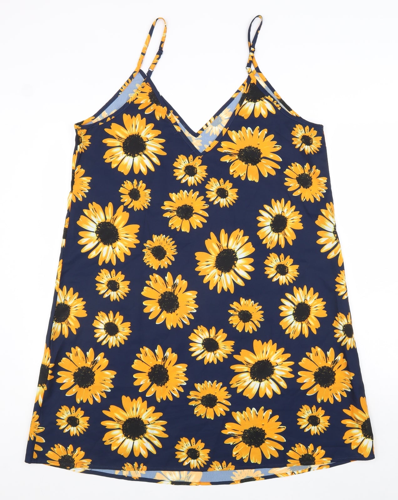 SheIn Womens Blue Floral Polyester Tank Dress Size XL V-Neck Pullover