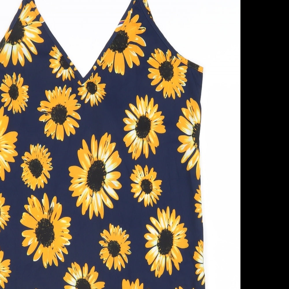SheIn Womens Blue Floral Polyester Tank Dress Size XL V-Neck Pullover