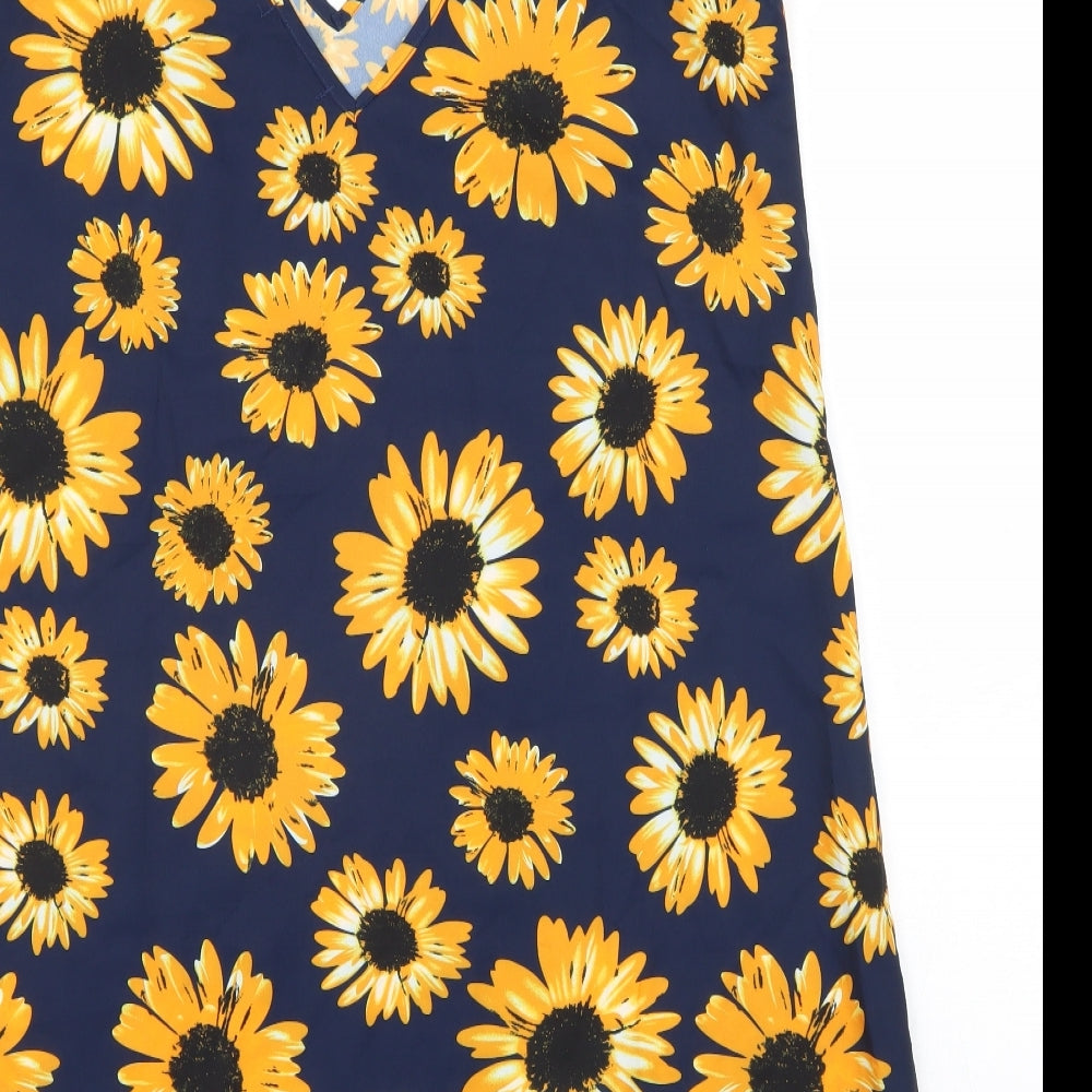 SheIn Womens Blue Floral Polyester Tank Dress Size XL V-Neck Pullover