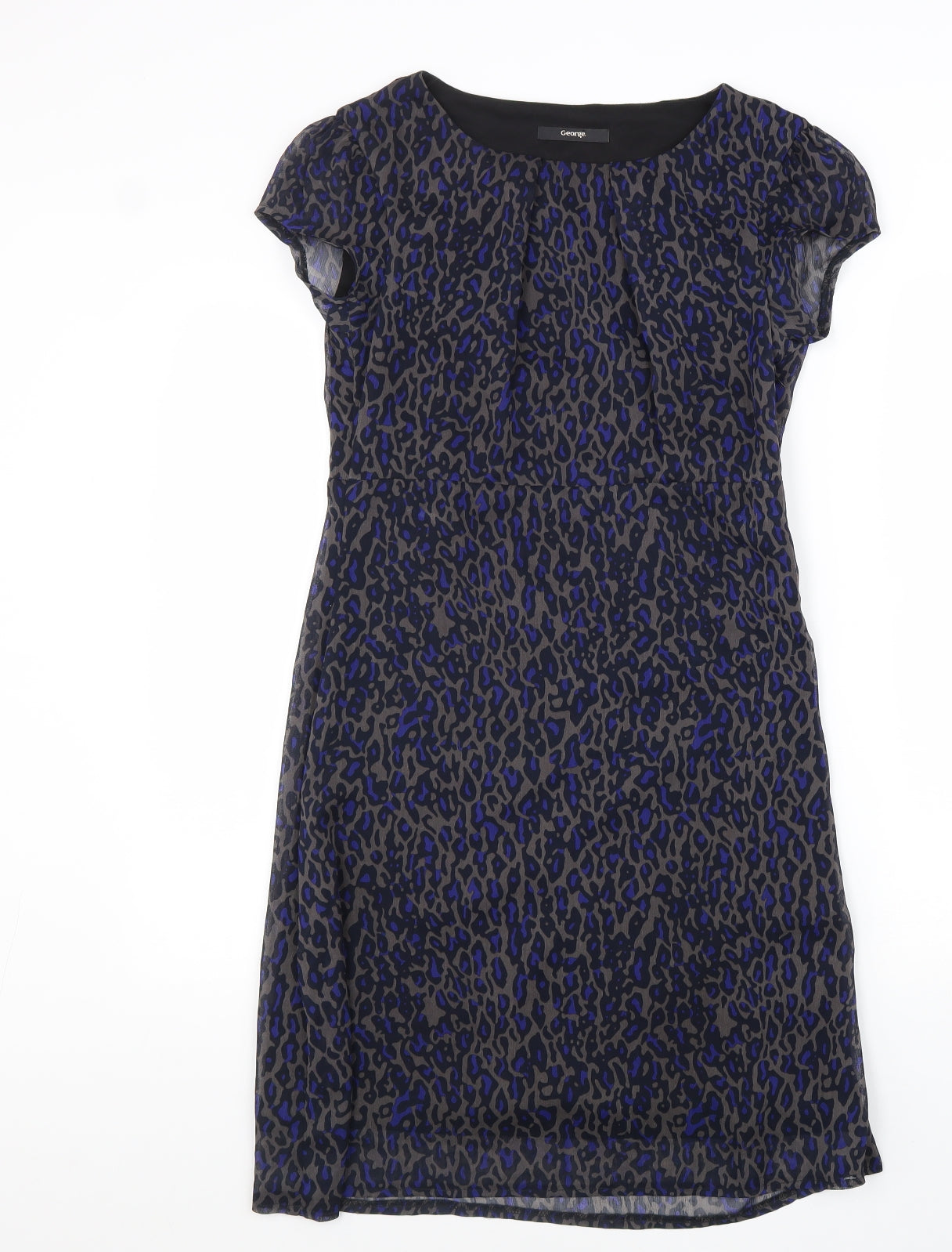 George Womens Blue Animal Print Polyester A-Line Size 10 Round Neck Zip - Leopard Pattern