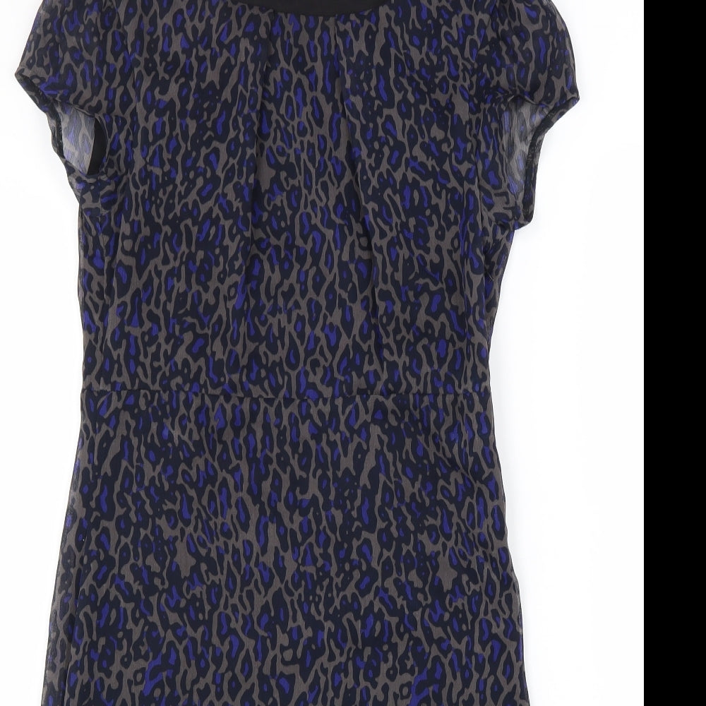 George Womens Blue Animal Print Polyester A-Line Size 10 Round Neck Zip - Leopard Pattern