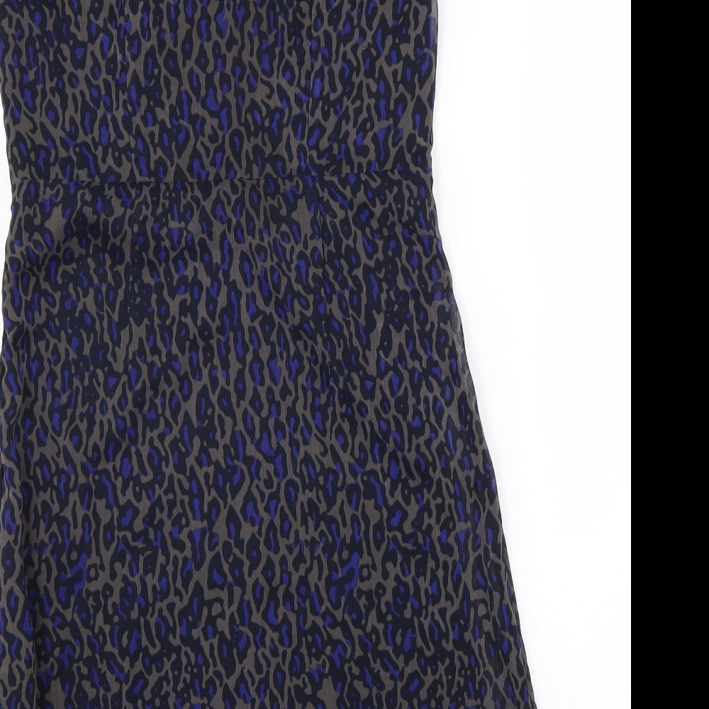 George Womens Blue Animal Print Polyester A-Line Size 10 Round Neck Zip - Leopard Pattern