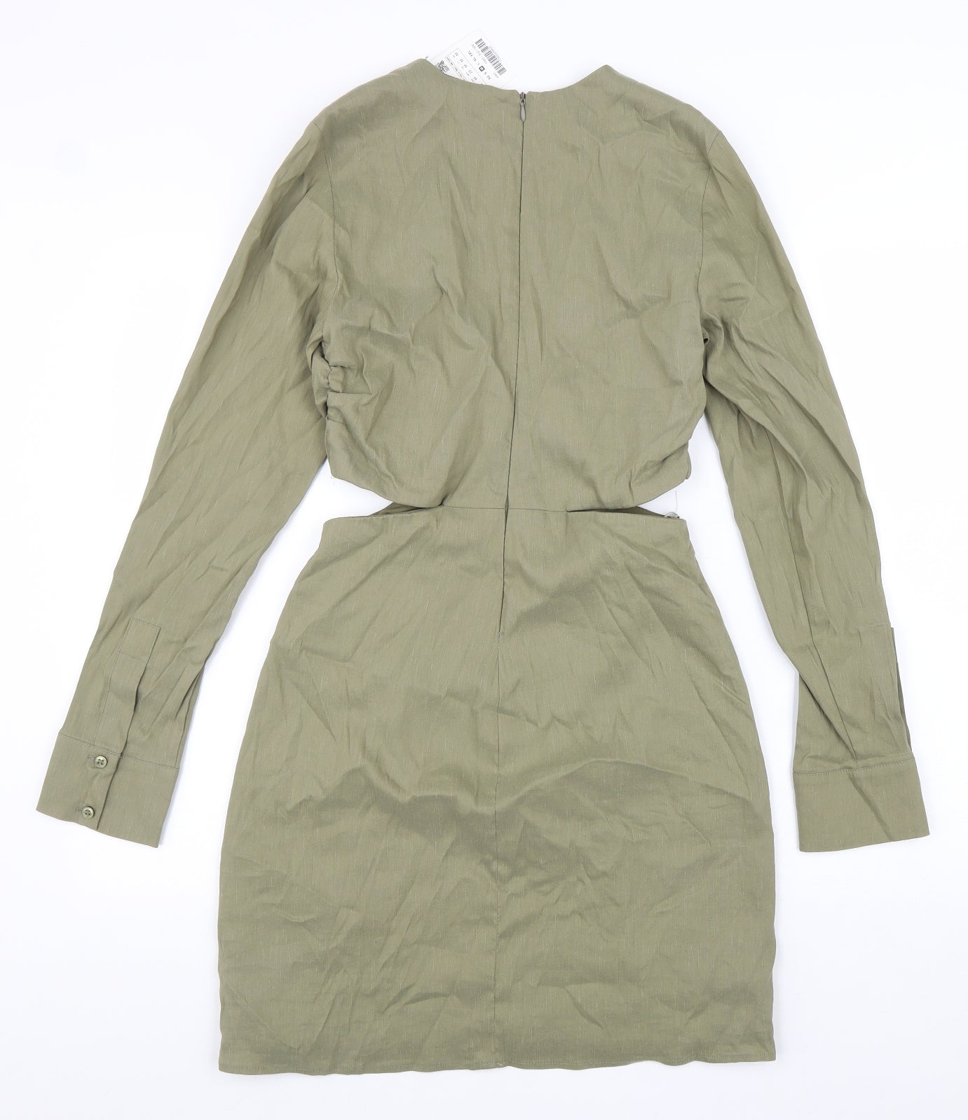 Zara Womens Green Polyester Bodycon Size M V-Neck Zip