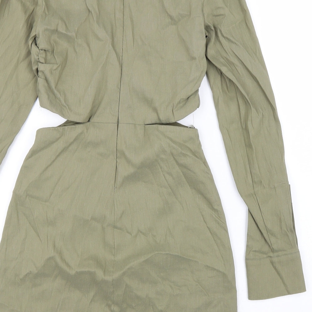 Zara Womens Green Polyester Bodycon Size M V-Neck Zip