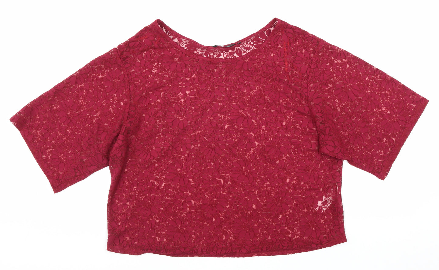 New Look Womens Red Viscose Basic T-Shirt Size 18 Boat Neck