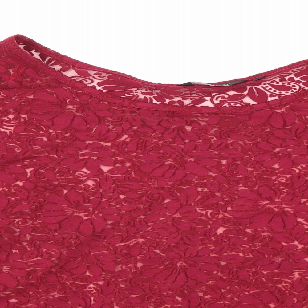 New Look Womens Red Viscose Basic T-Shirt Size 18 Boat Neck