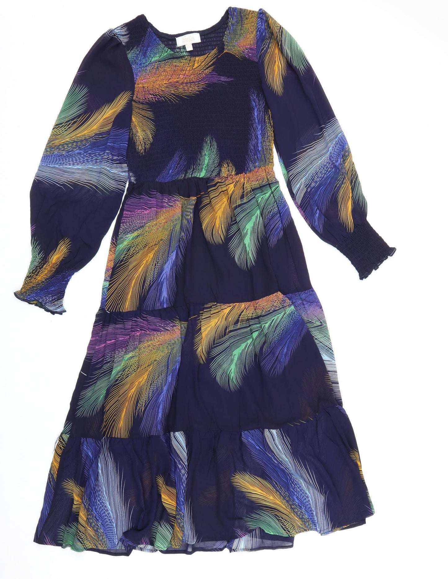 Stella Morgan Womens Blue Geometric Polyester Trapeze & Swing Size 10 Round Neck Pullover