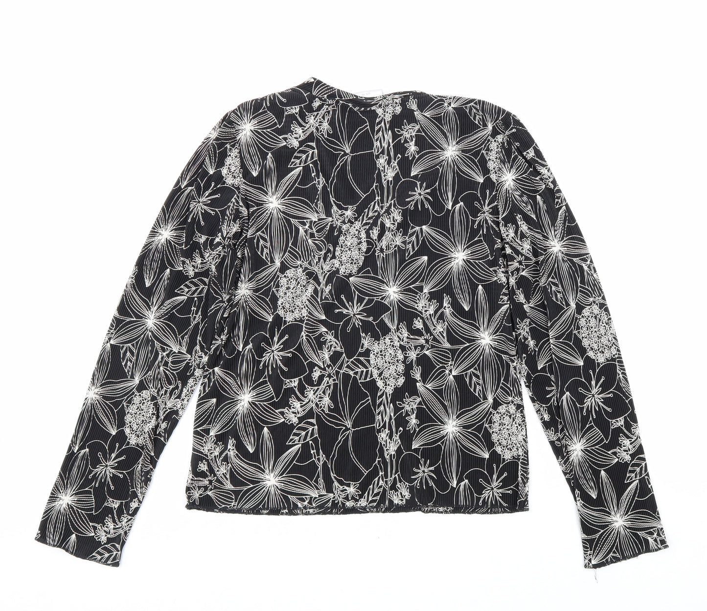 NEXT Womens Black Floral Polyester Basic Blouse Size 10 V-Neck - Plisse