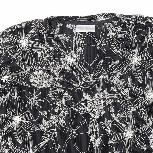 NEXT Womens Black Floral Polyester Basic Blouse Size 10 V-Neck - Plisse