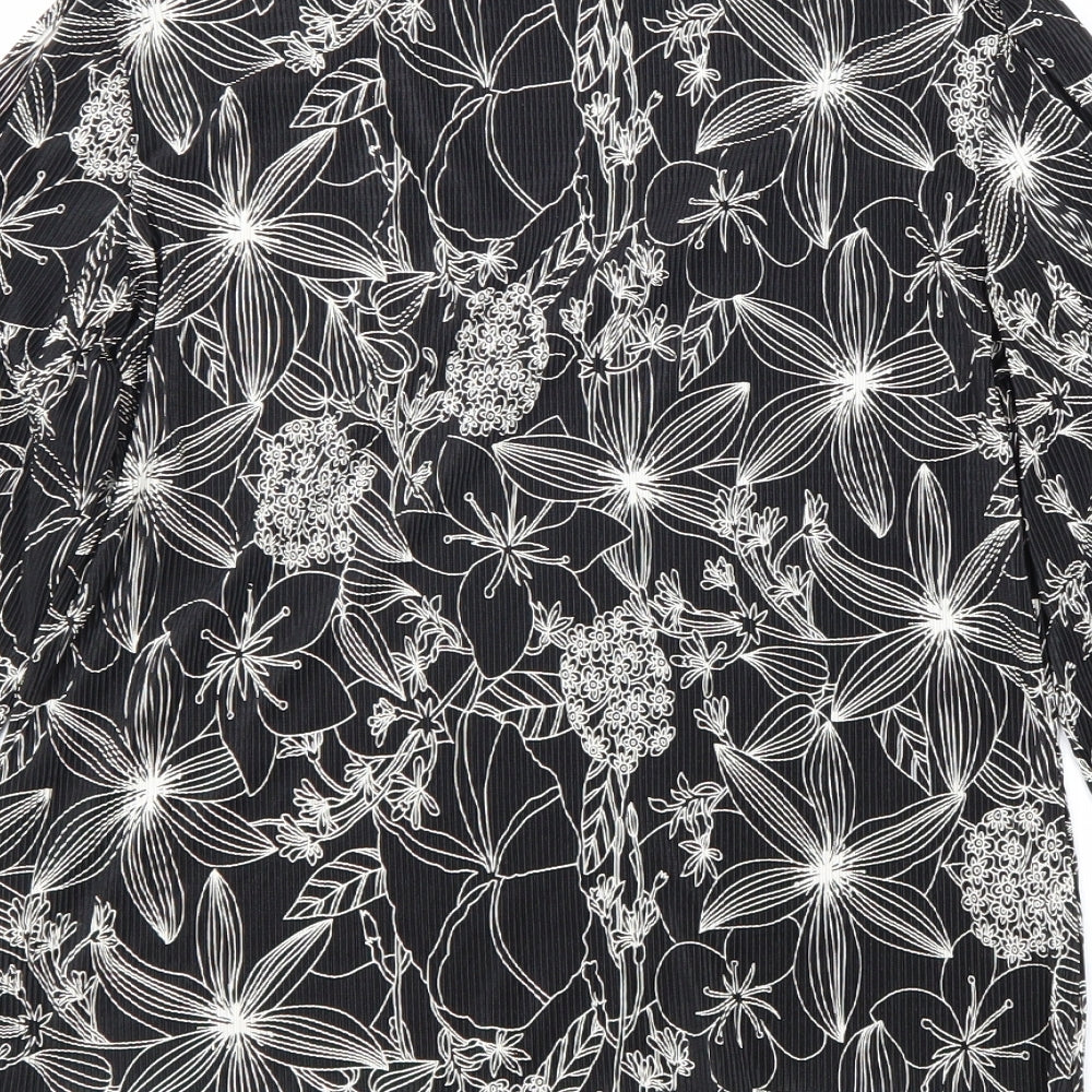 NEXT Womens Black Floral Polyester Basic Blouse Size 10 V-Neck - Plisse