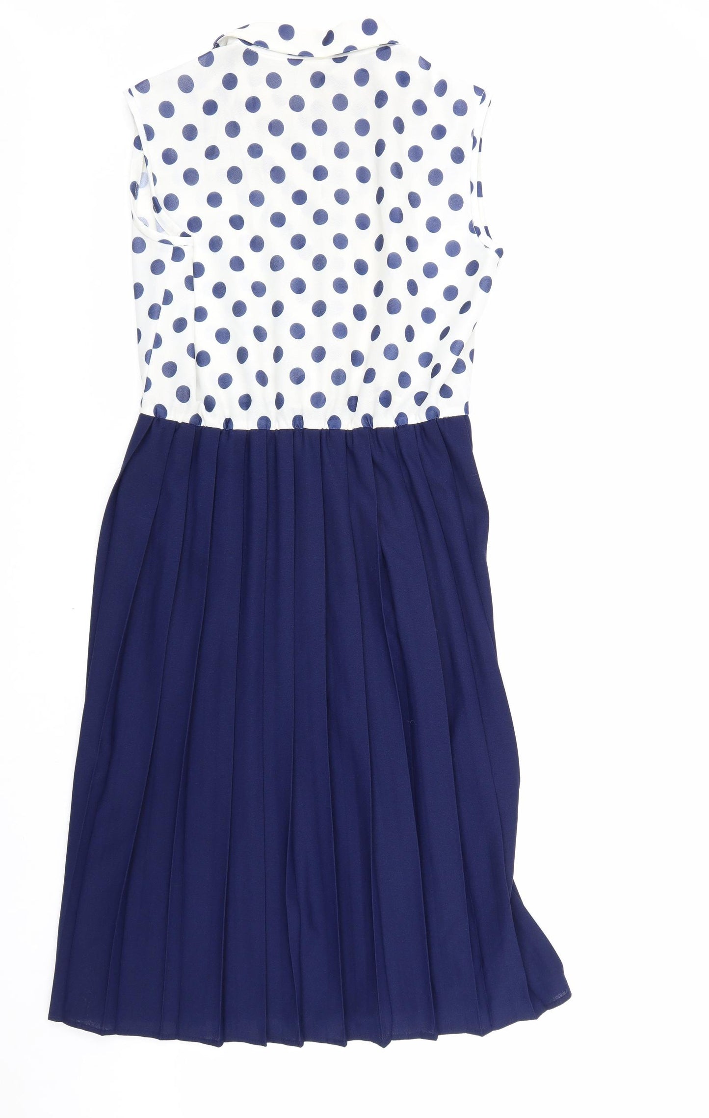 Preworn Womens Blue Polka Dot Polyester Shirt Dress Size 14 Collared Button