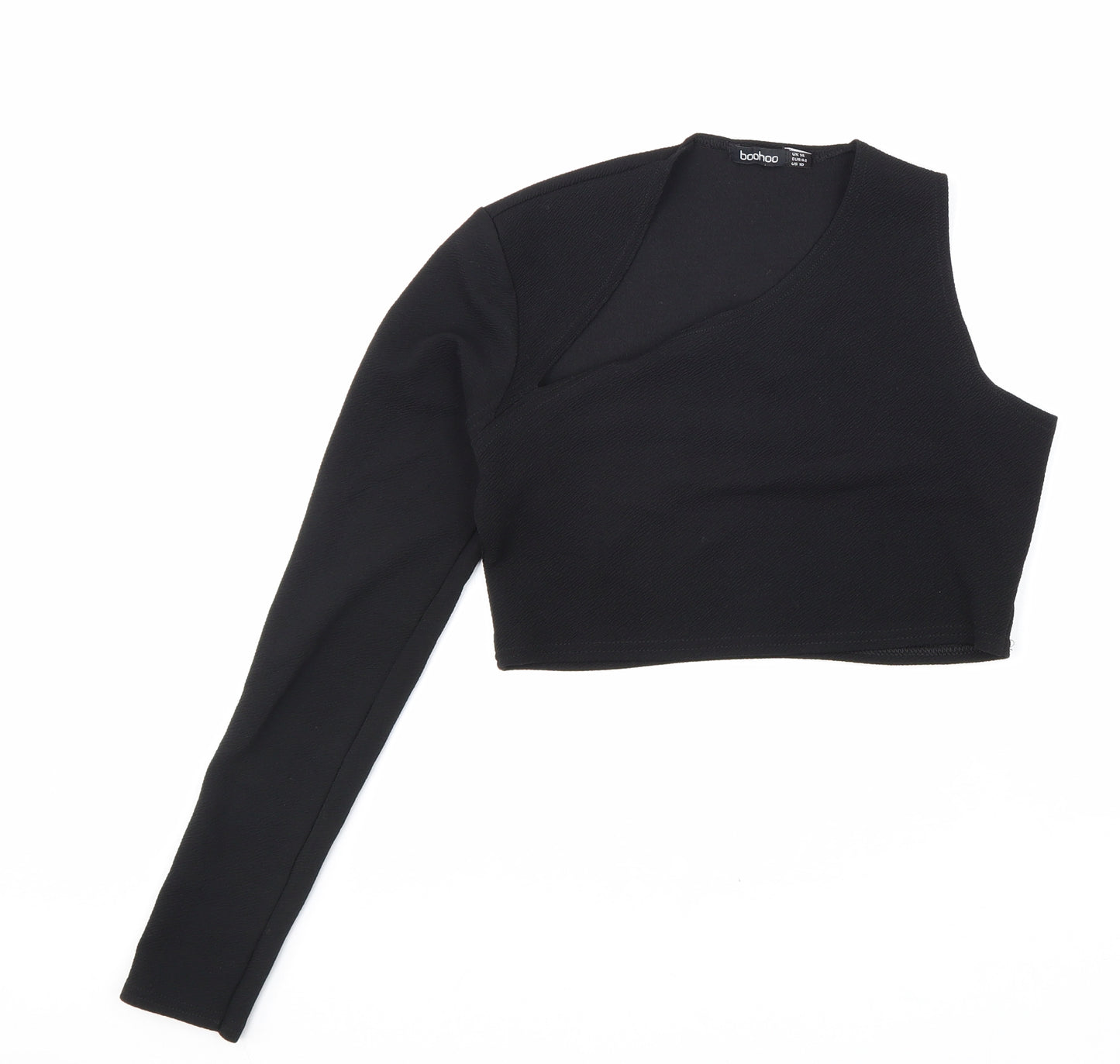 Boohoo Womens Black Polyester Cropped Blouse Size 14 One Shoulder - Cut Out