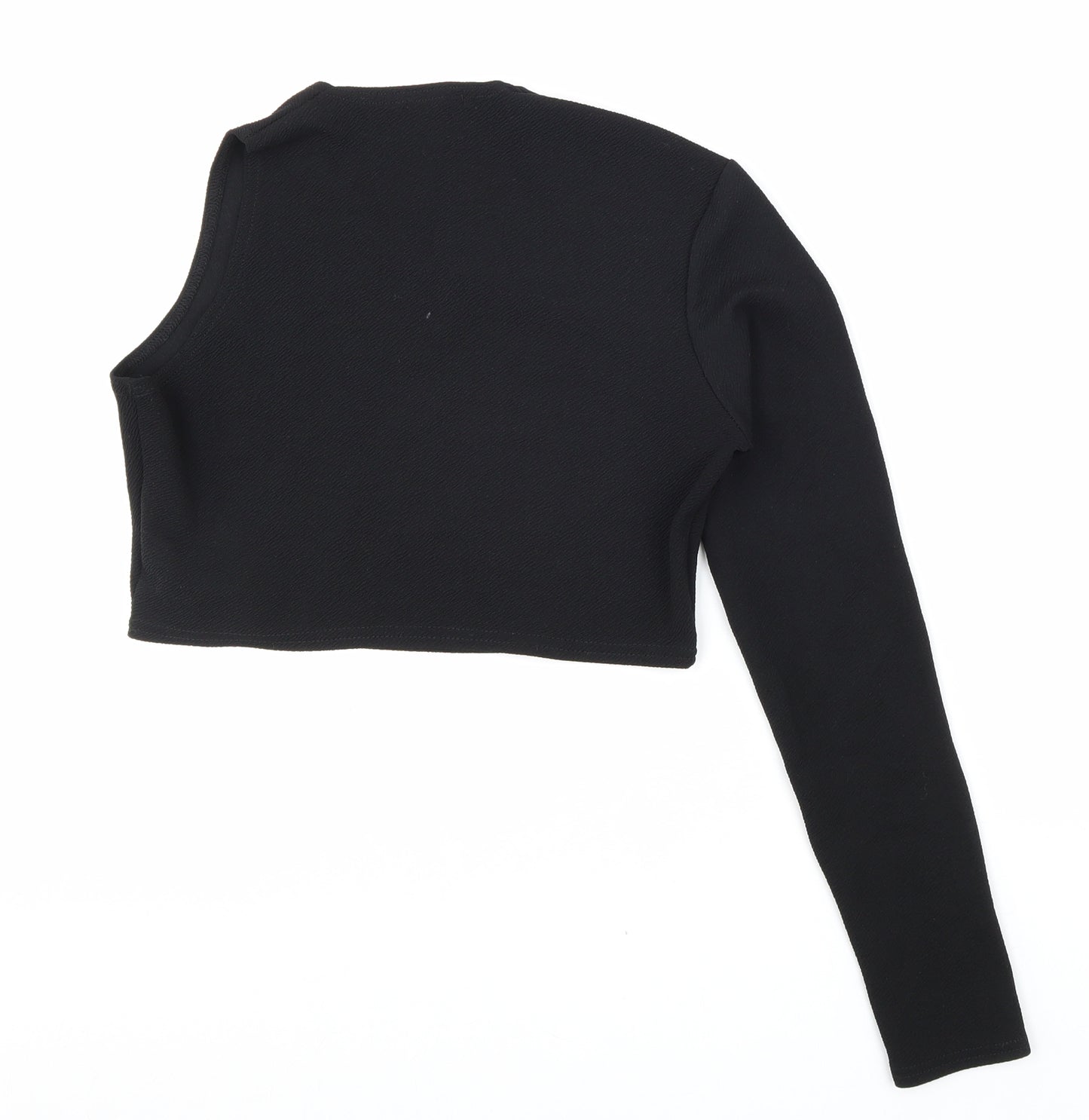 Boohoo Womens Black Polyester Cropped Blouse Size 14 One Shoulder - Cut Out