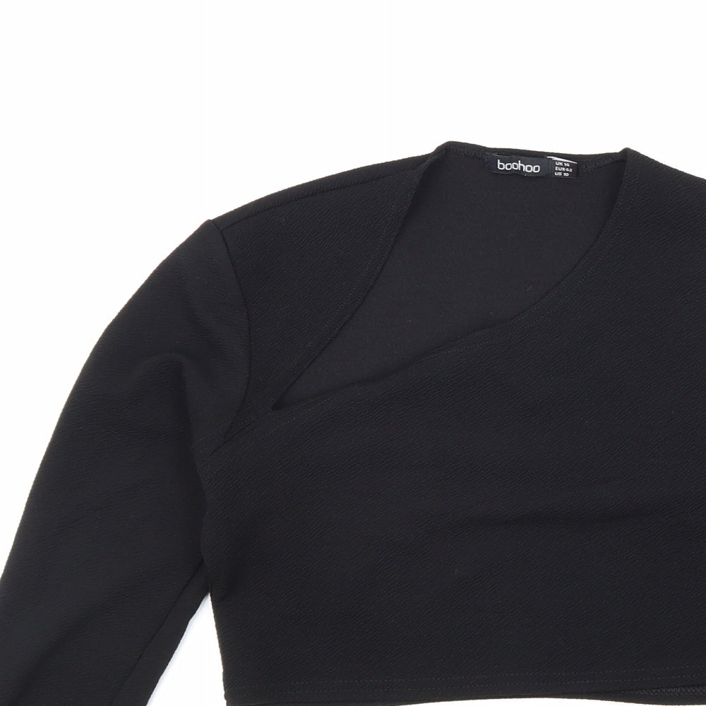 Boohoo Womens Black Polyester Cropped Blouse Size 14 One Shoulder - Cut Out
