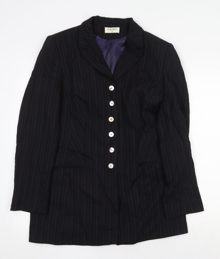 Kaliko Womens Black Striped Jacket Blazer Size 12 Button