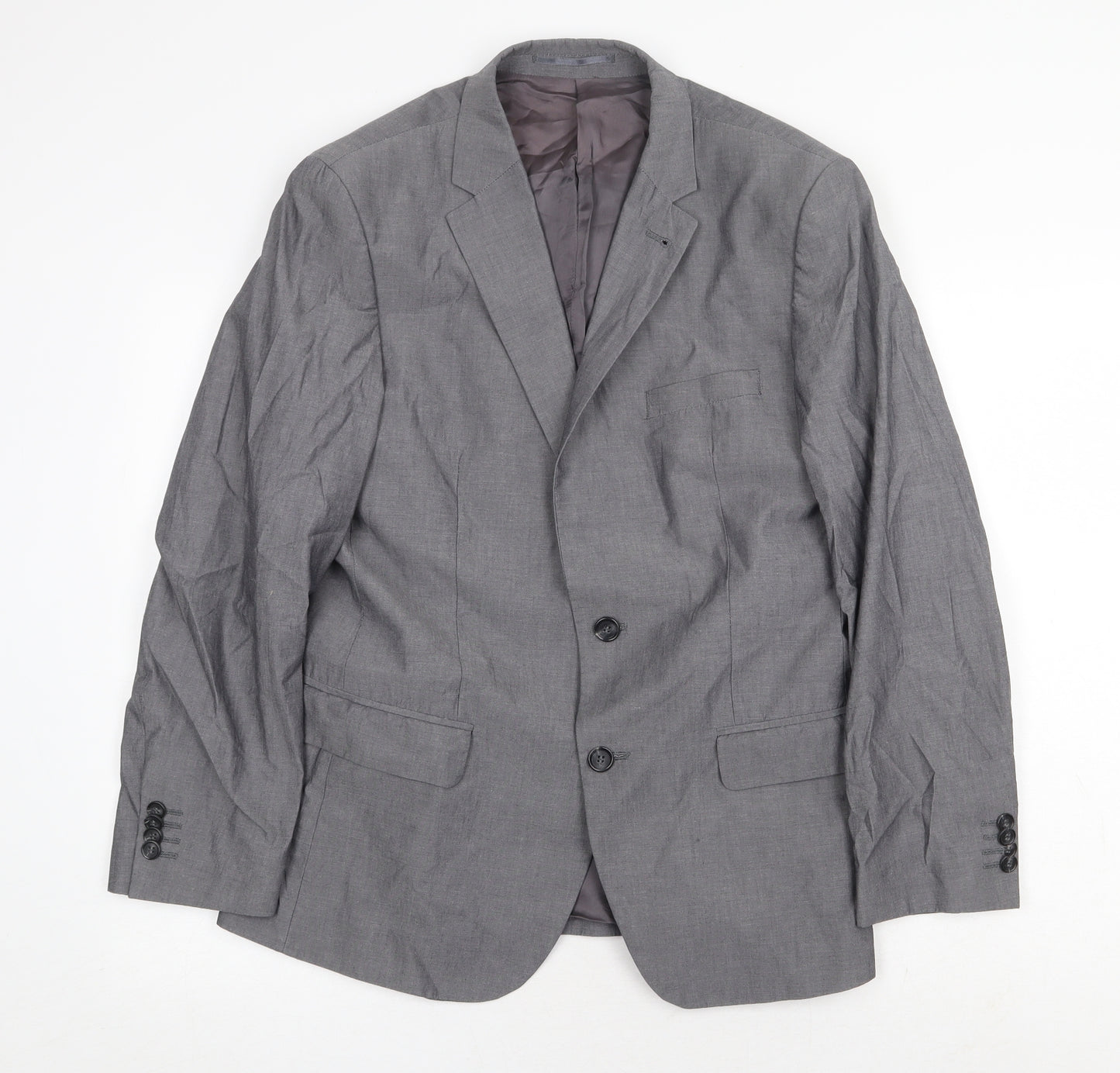 H&M Mens Grey Cotton Jacket Suit Jacket Size 38 Regular