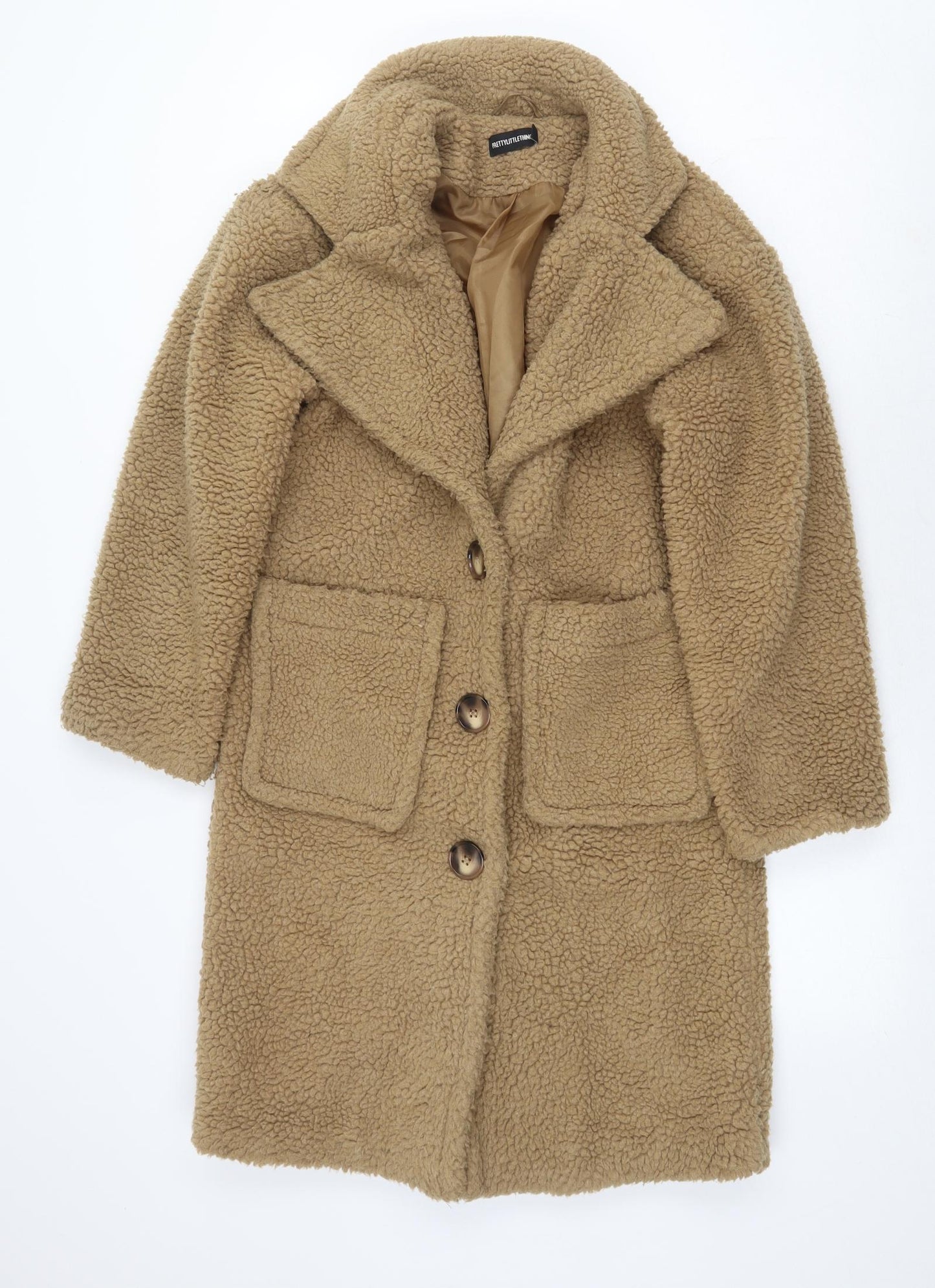PRETTYLITTLETHING Womens Beige Pea Coat Coat Size 6 Button - Teddy Coat