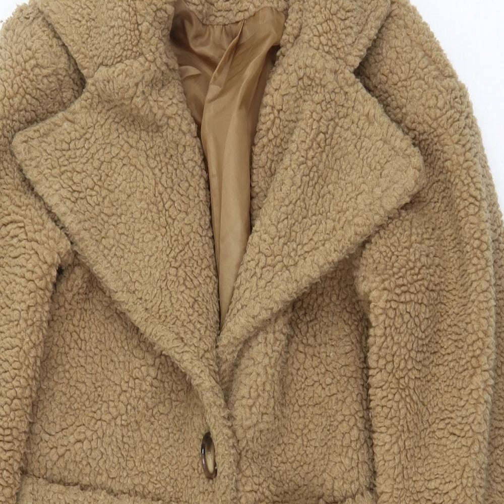 PRETTYLITTLETHING Womens Beige Pea Coat Coat Size 6 Button - Teddy Coat