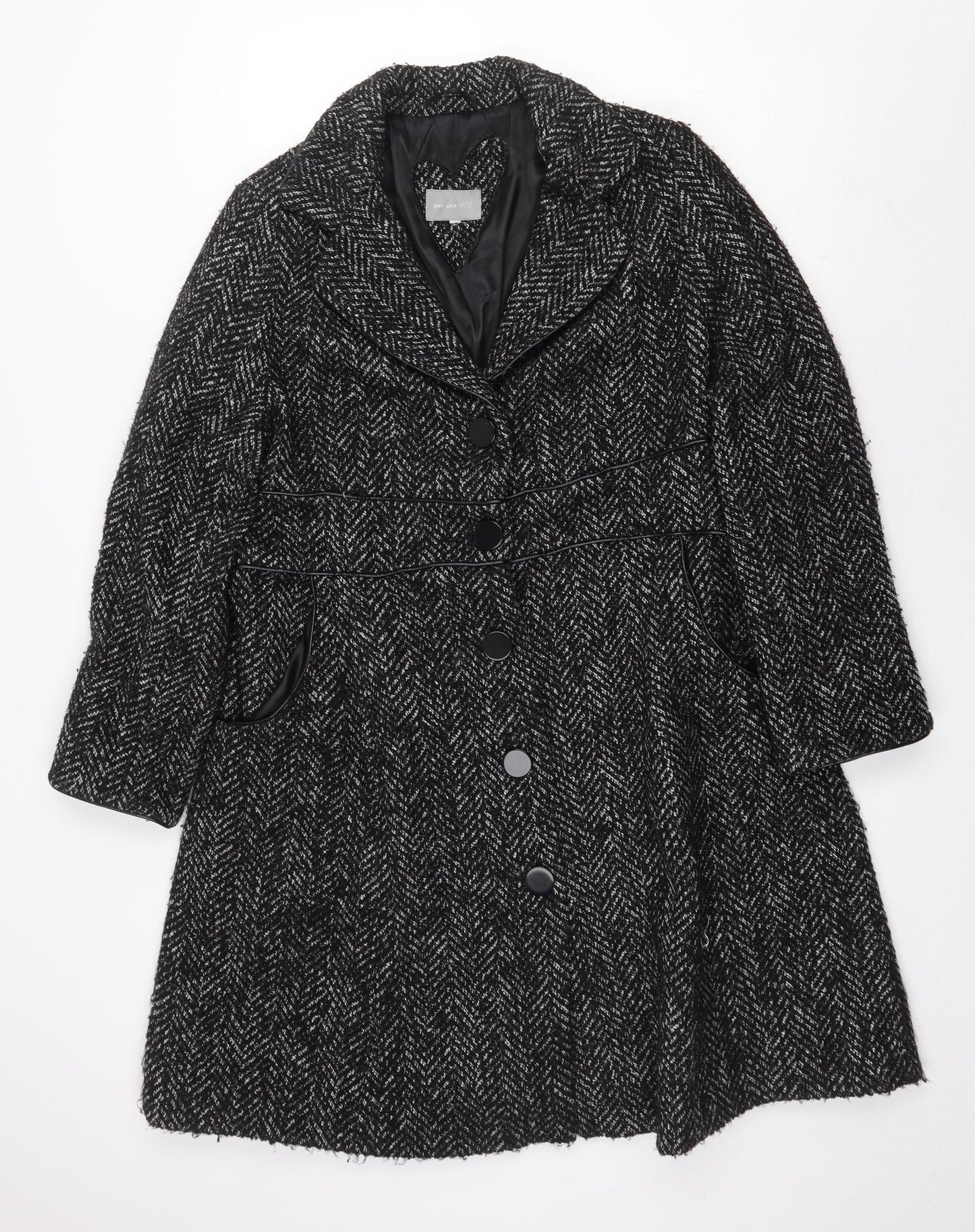 Marks and Spencer Womens Grey Herringbone Pea Coat Coat Size L Button