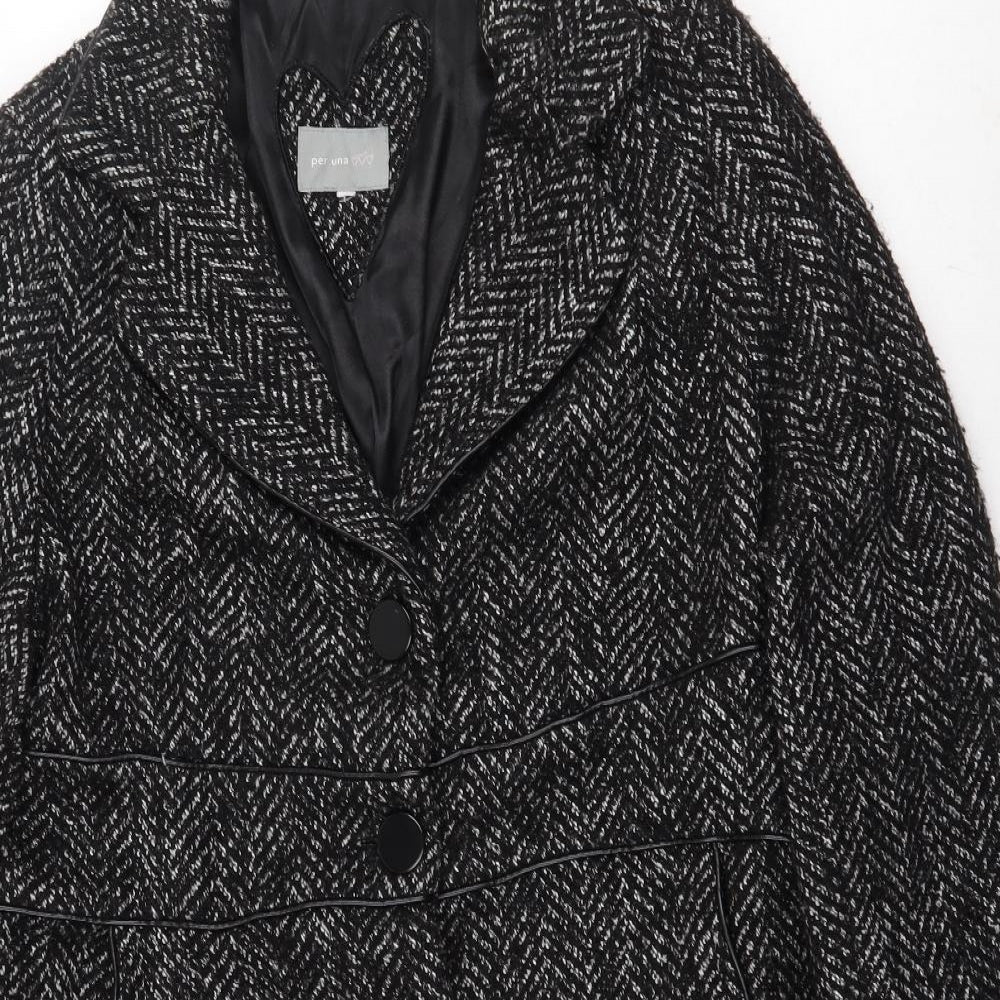 Marks and Spencer Womens Grey Herringbone Pea Coat Coat Size L Button