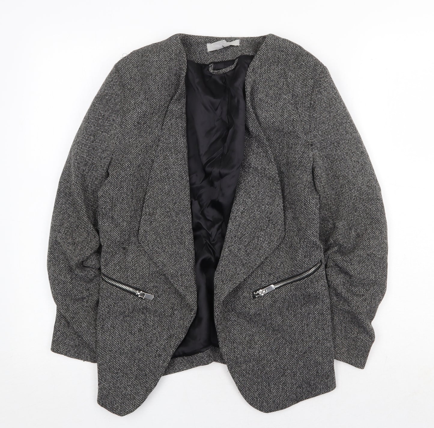 H&M Womens Grey Jacket Blazer Size 12 Button - Ruched Sleeves