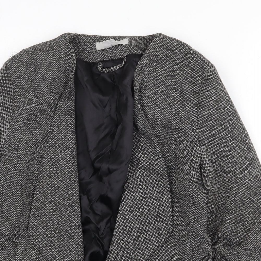 H&M Womens Grey Jacket Blazer Size 12 Button - Ruched Sleeves