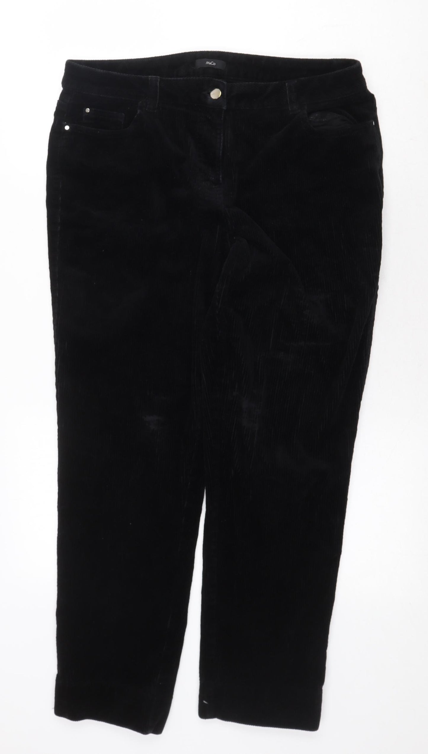 M&Co Womens Black Cotton Trousers Size 14 Regular Zip