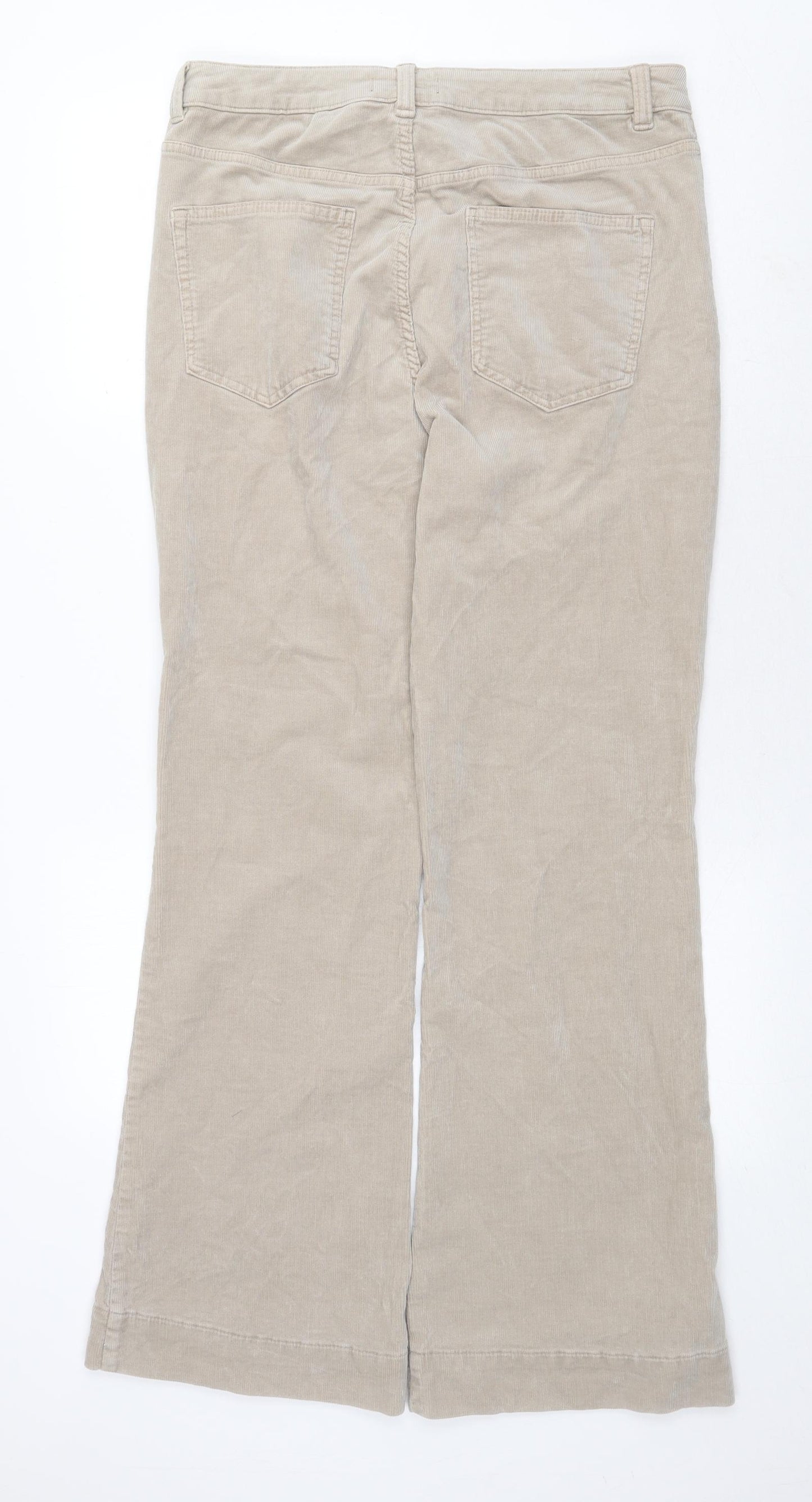 Marks and Spencer Womens Beige Cotton Trousers Size 14 Regular Zip