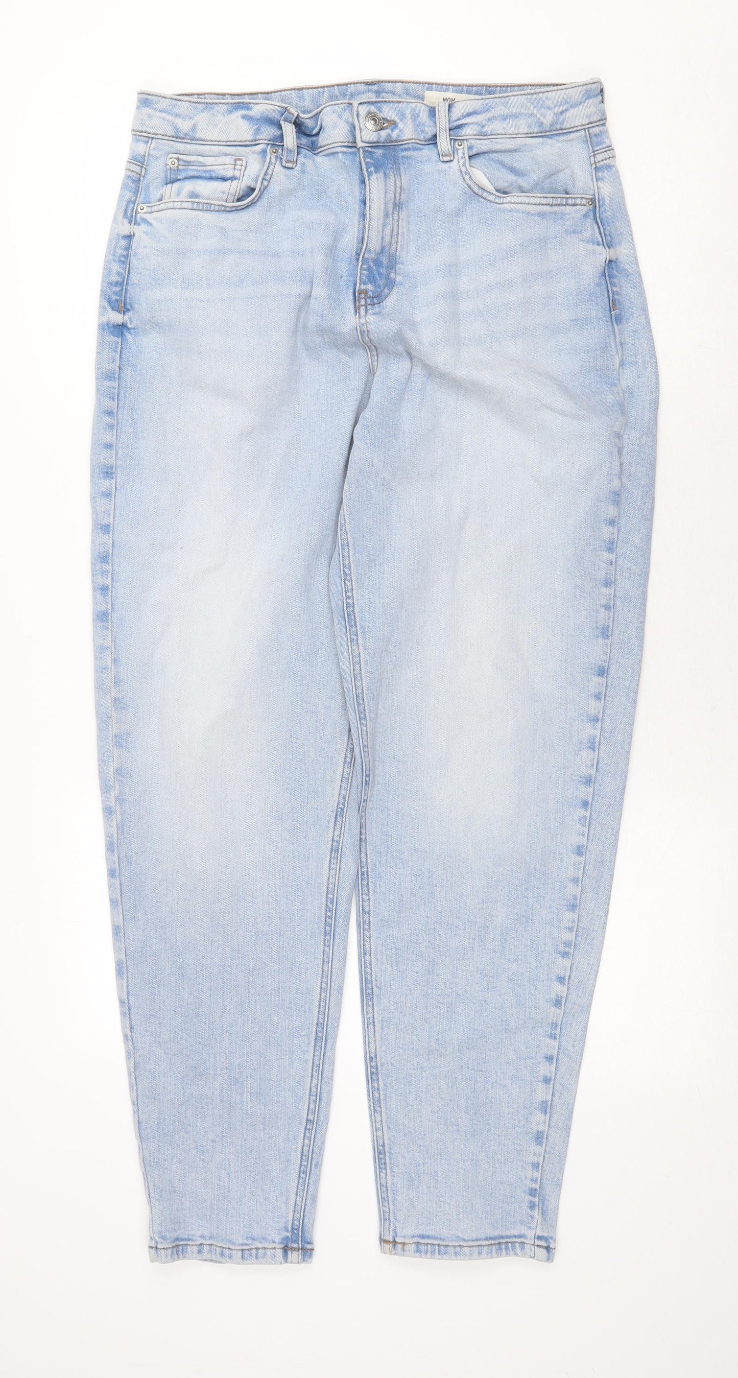 Marks and Spencer Womens Blue Cotton Straight Jeans Size 14 Regular Zip
