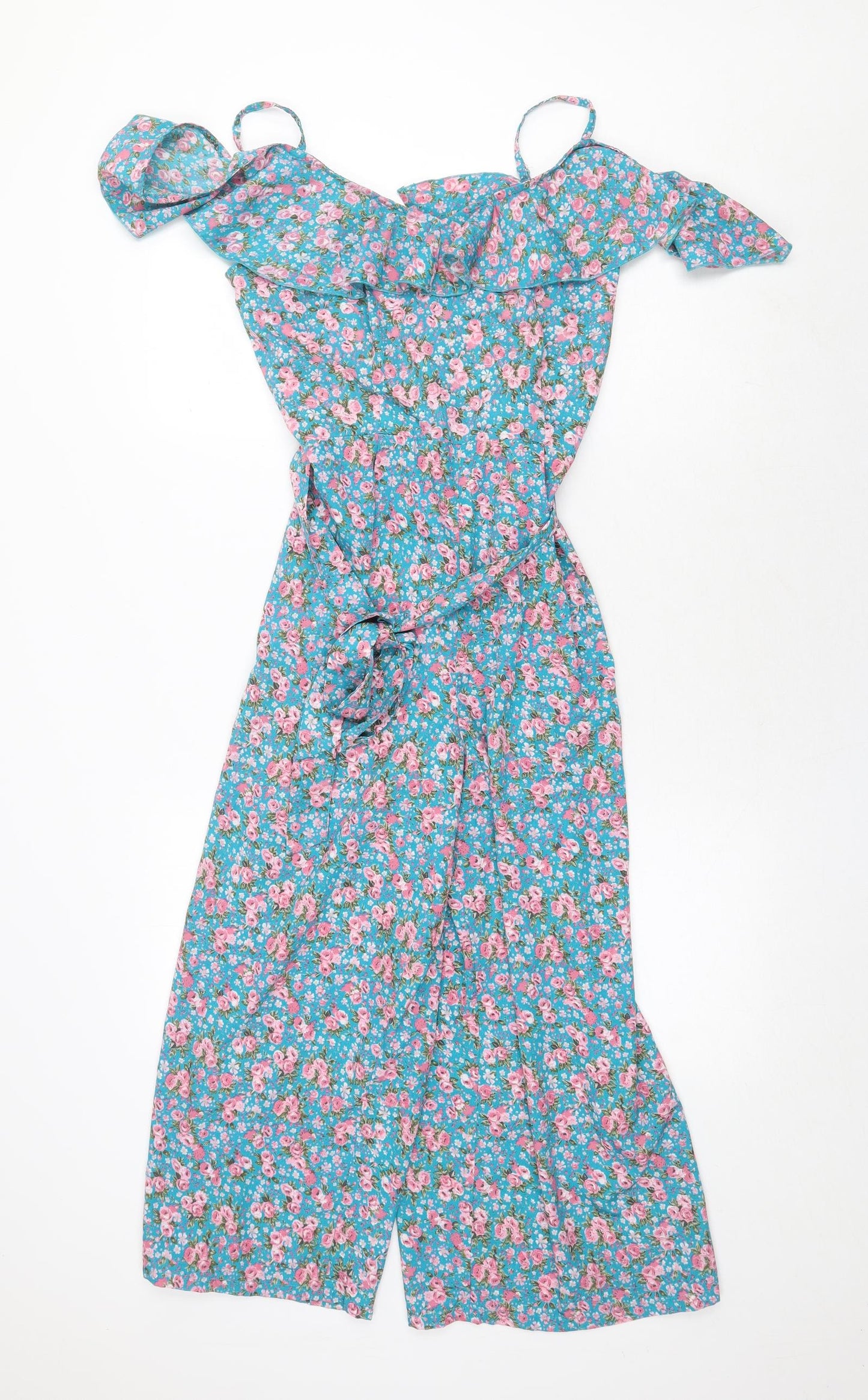 Boohoo Womens Green Floral Polyester Jumpsuit One-Piece Size 8 Zip