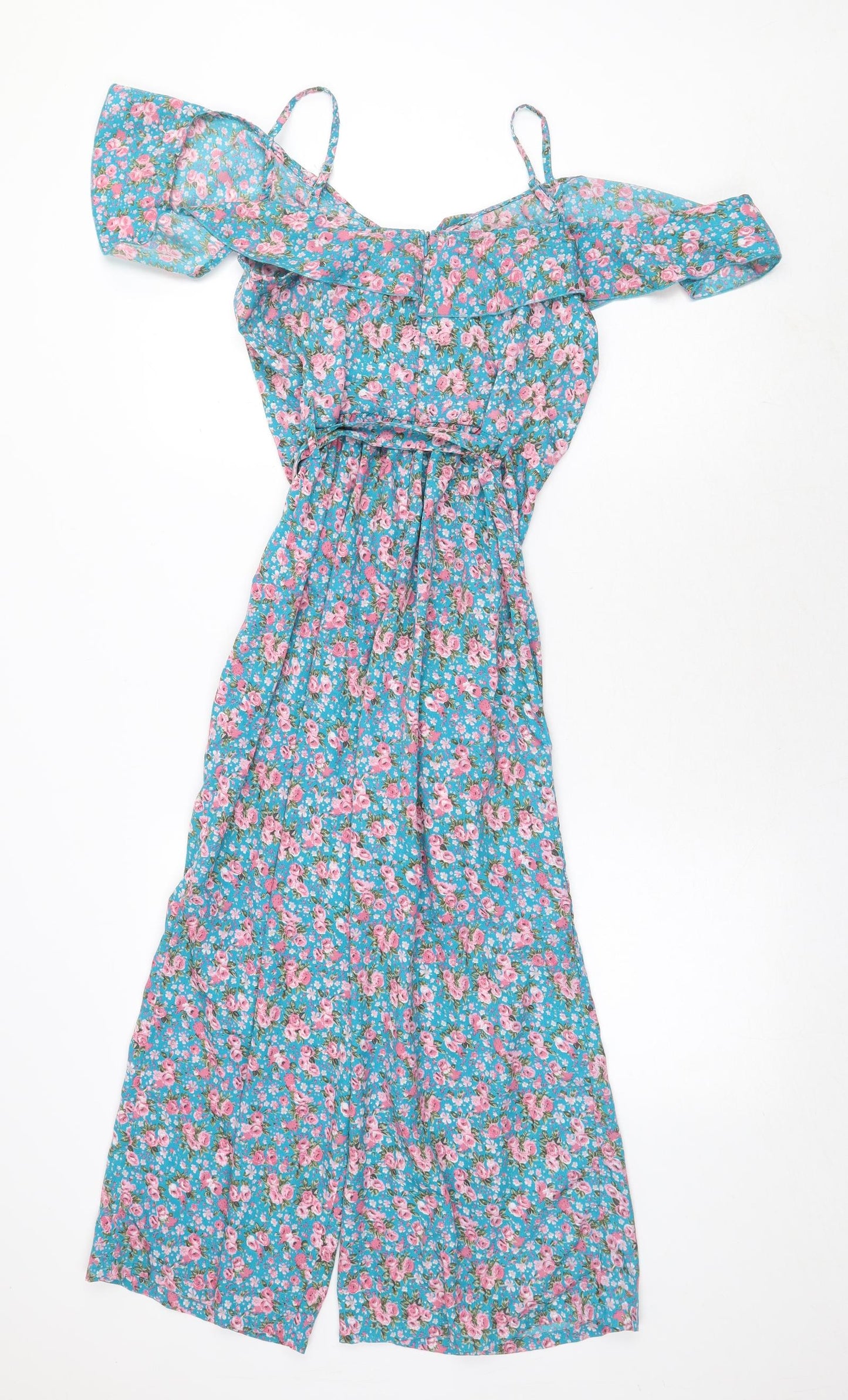 Boohoo Womens Green Floral Polyester Jumpsuit One-Piece Size 8 Zip