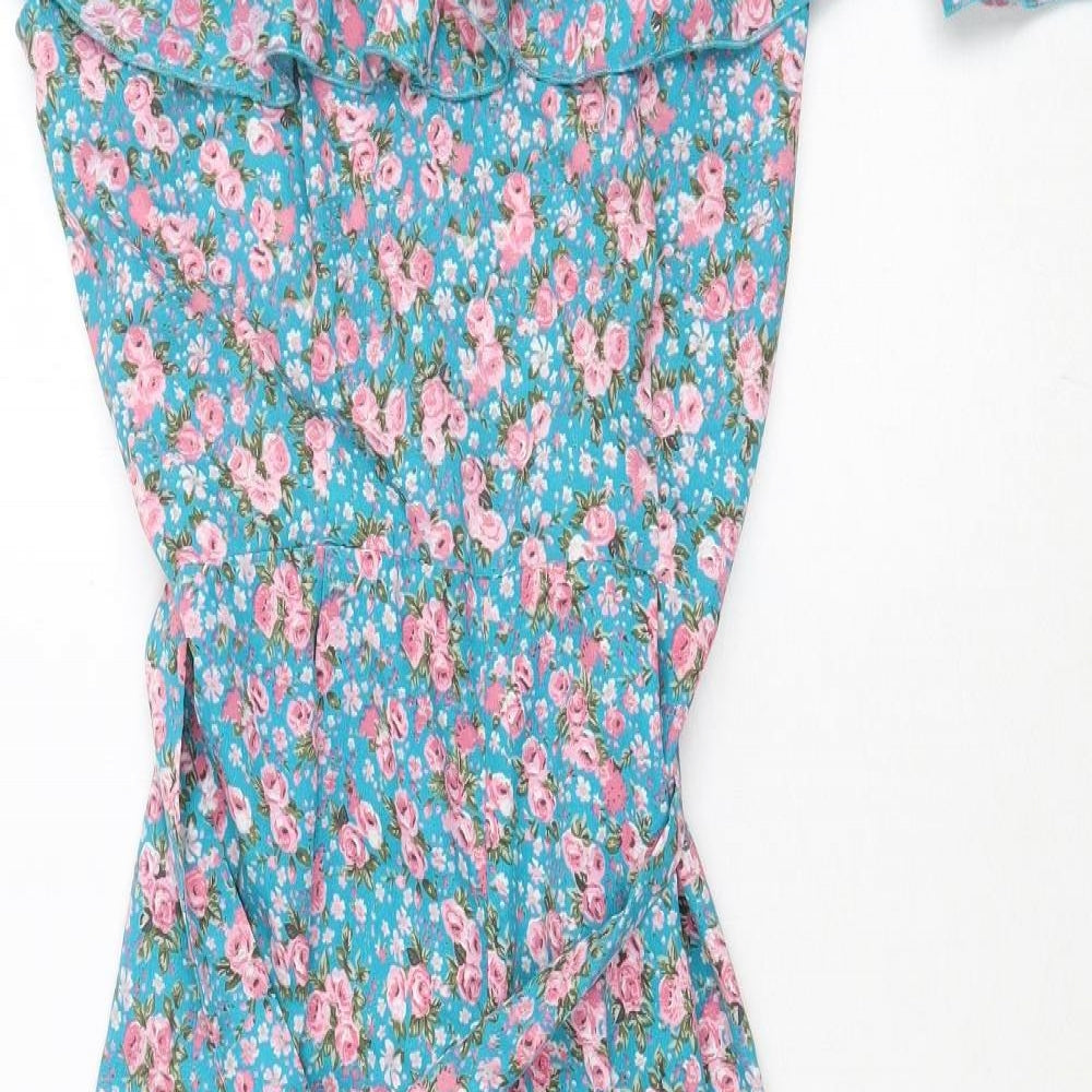 Boohoo Womens Green Floral Polyester Jumpsuit One-Piece Size 8 Zip
