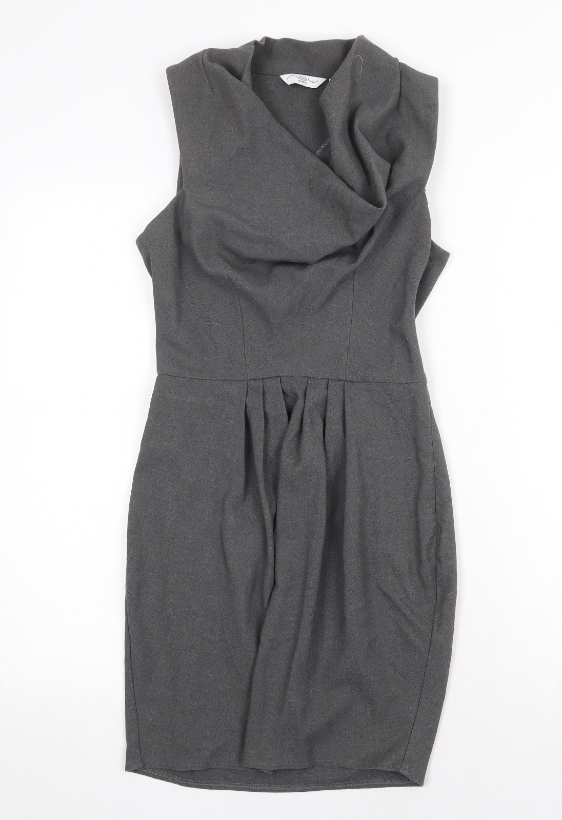 New Look Womens Grey Polyester A-Line Size 6 Cowl Neck Zip