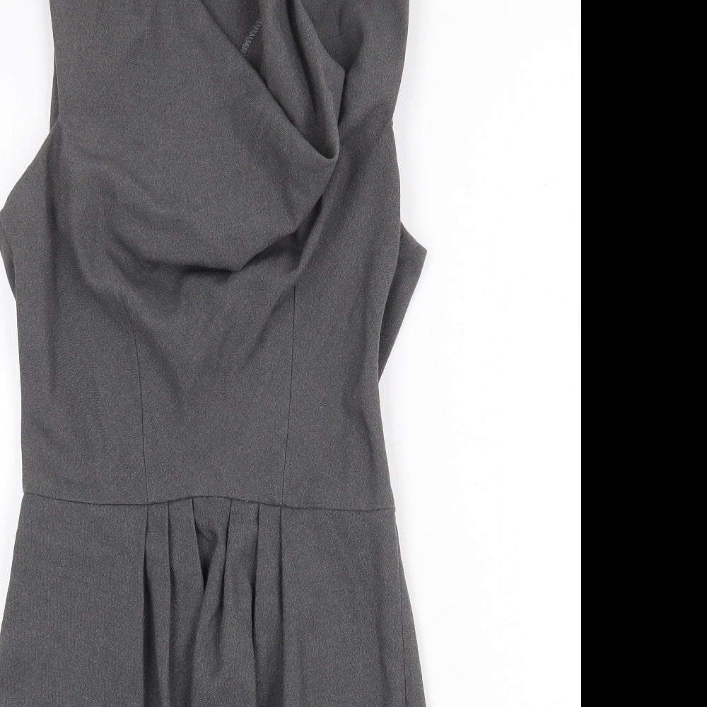 New Look Womens Grey Polyester A-Line Size 6 Cowl Neck Zip