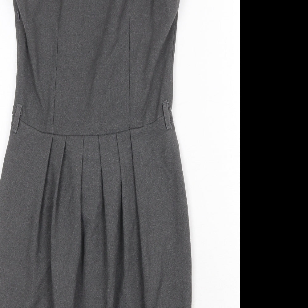 New Look Womens Grey Polyester A-Line Size 6 Cowl Neck Zip