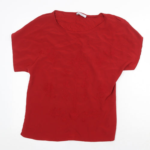 Marks and Spencer Womens Red Viscose Basic Blouse Size 10 Round Neck