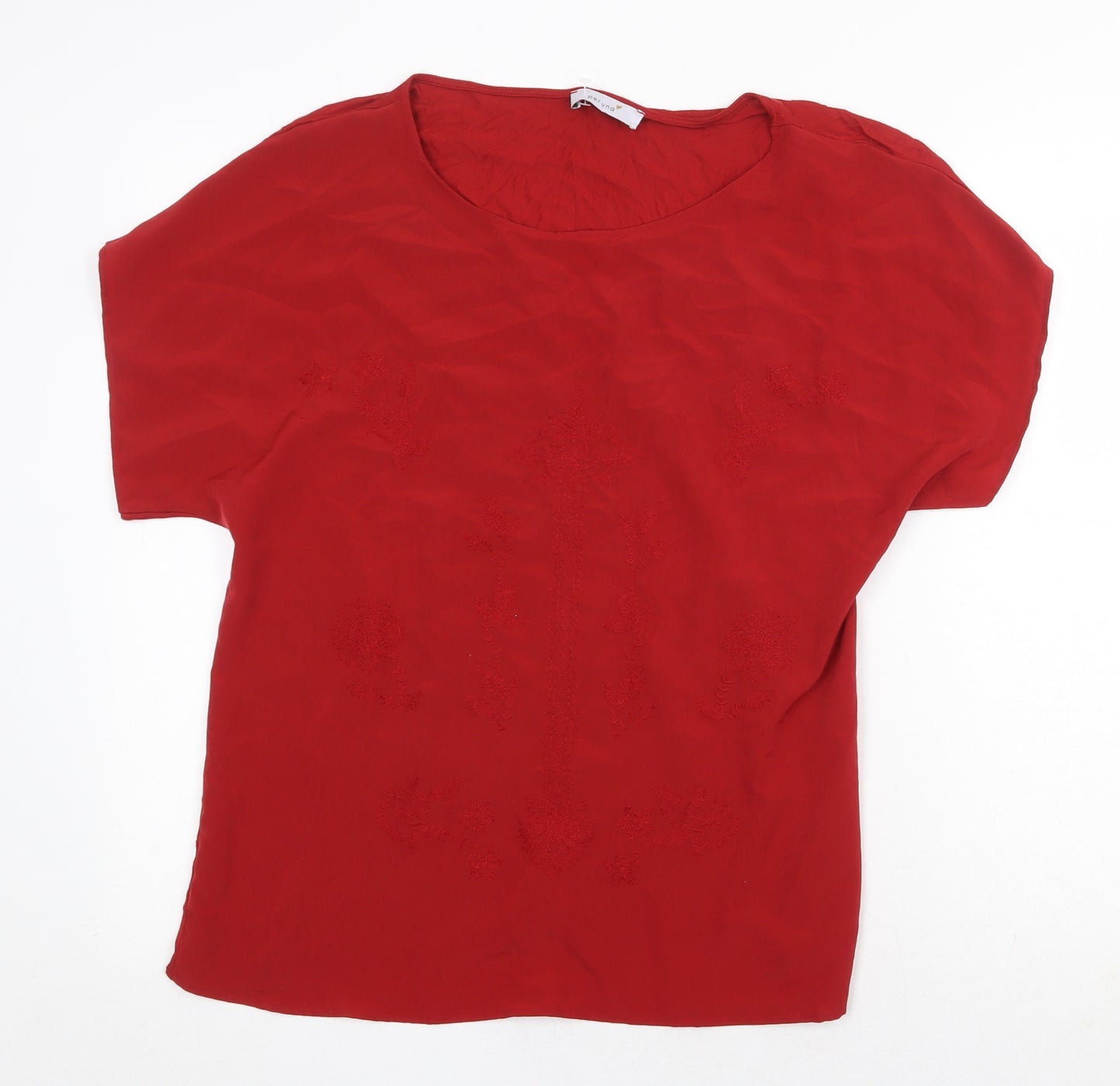 Marks and Spencer Womens Red Viscose Basic Blouse Size 10 Round Neck