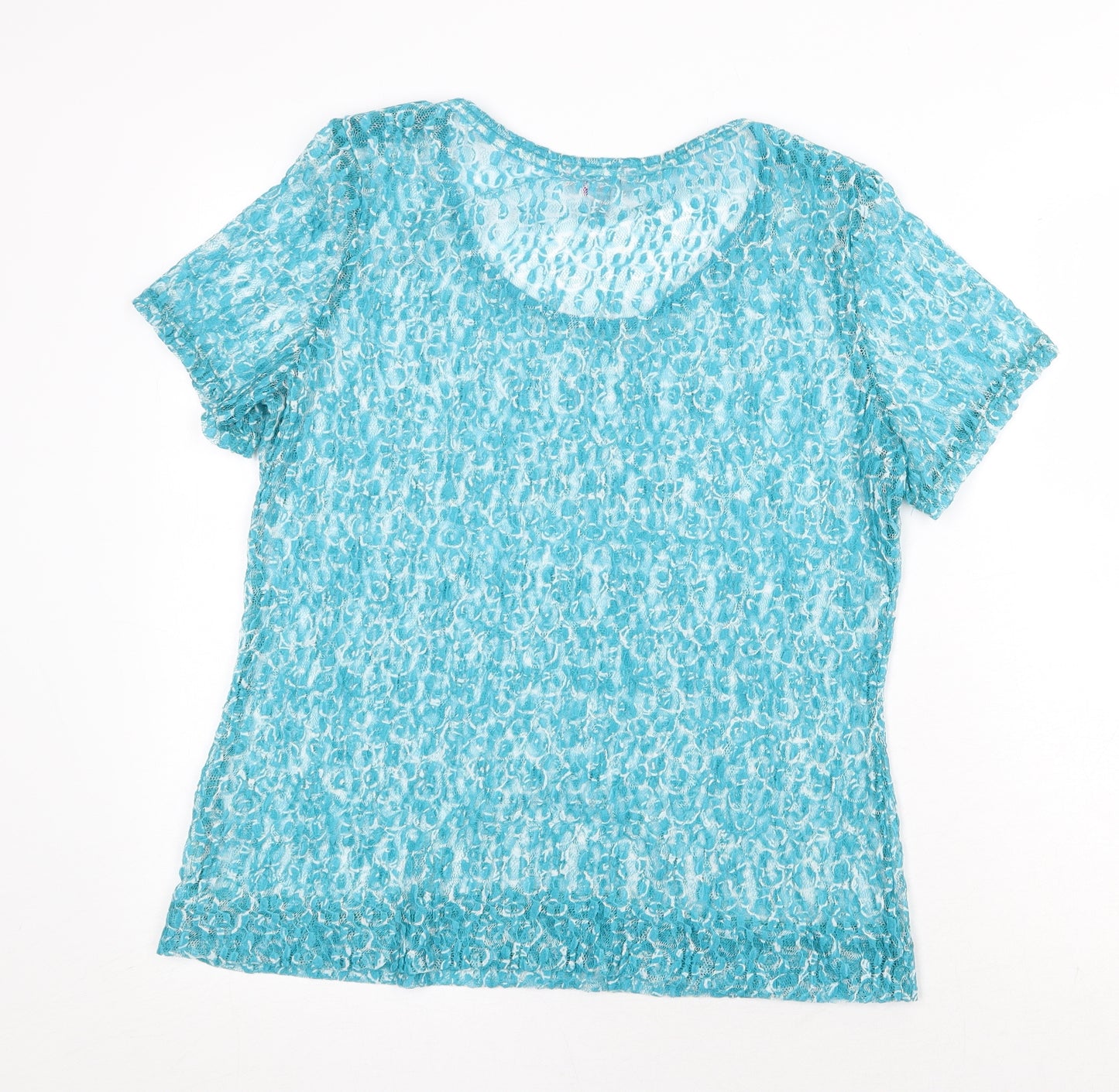 Per Una Womens Blue Geometric Polyester Basic T-Shirt Size 14 Round Neck
