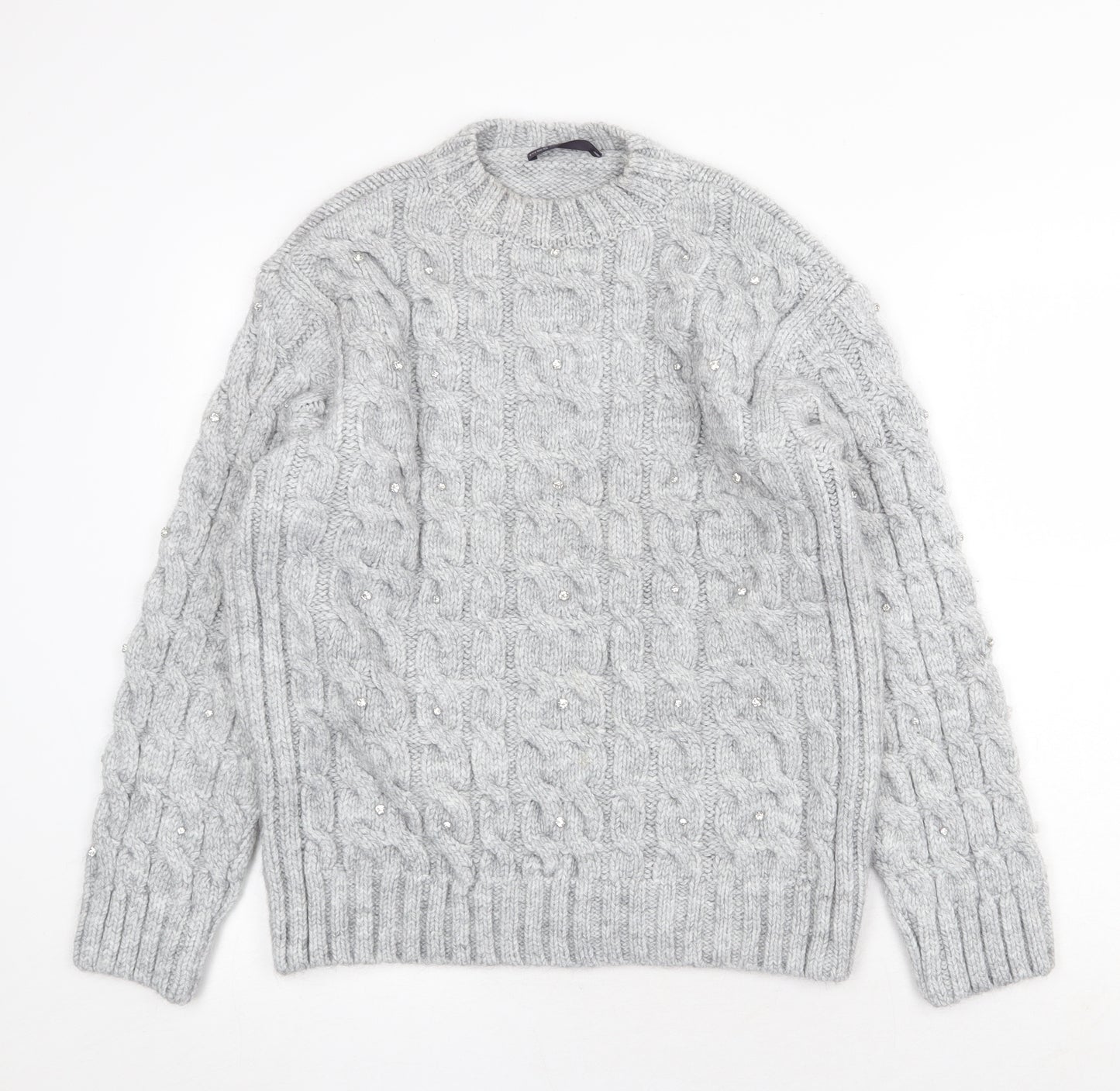 Marks and Spencer Womens Grey Crew Neck Acrylic Pullover Jumper Size M