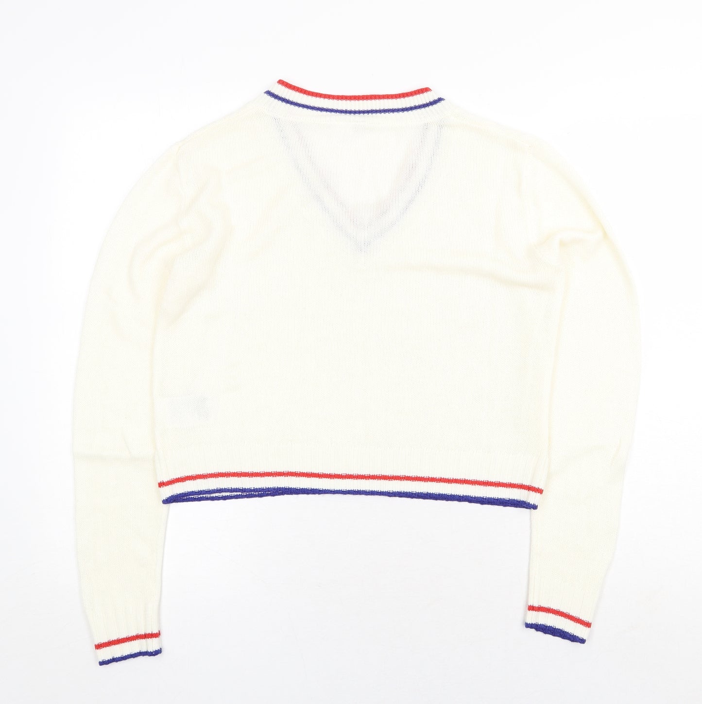 H&M Womens Ivory V-Neck Acrylic Pullover Jumper Size S - Contrasting Trim