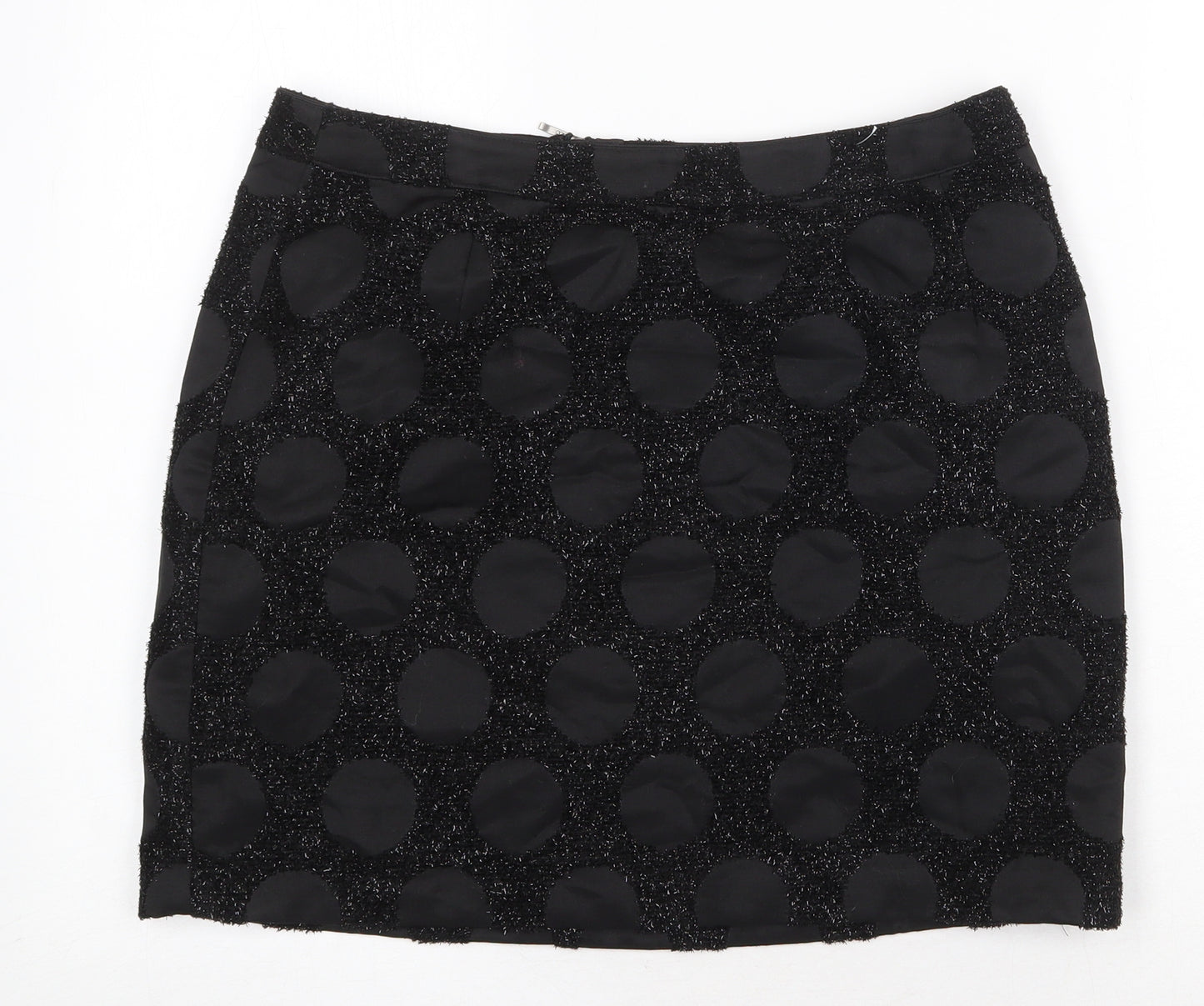Marks and Spencer Womens Black Polka Dot Polyester Mini Skirt Size 12 Zip