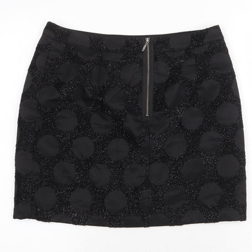 Marks and Spencer Womens Black Polka Dot Polyester Mini Skirt Size 12 Zip