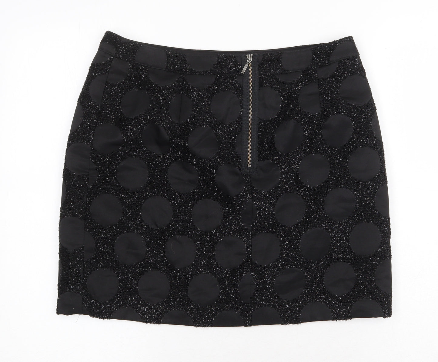 Marks and Spencer Womens Black Polka Dot Polyester Mini Skirt Size 12 Zip