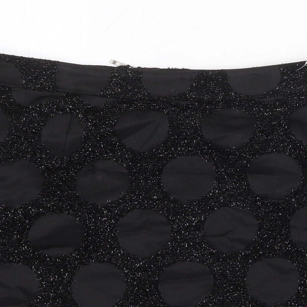 Marks and Spencer Womens Black Polka Dot Polyester Mini Skirt Size 12 Zip