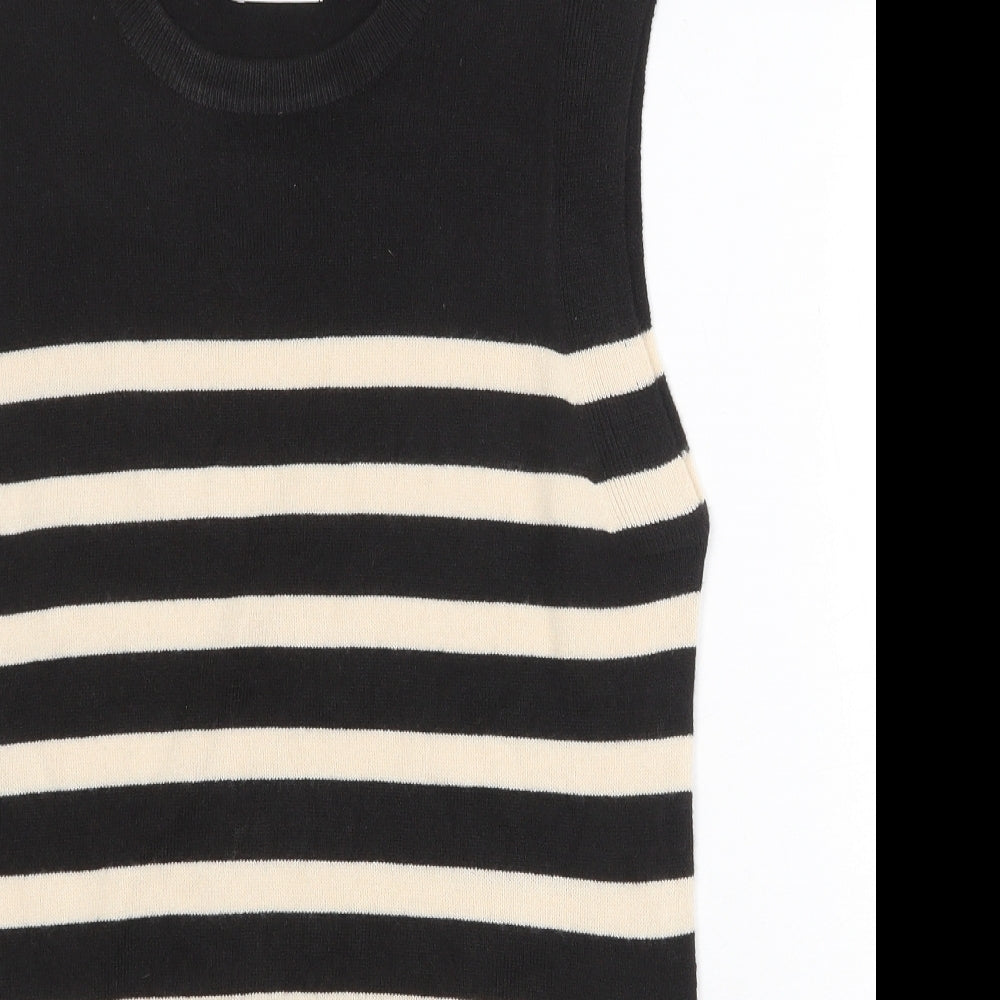 Papaya Womens Black Round Neck Striped Acrylic Vest Jumper Size 12