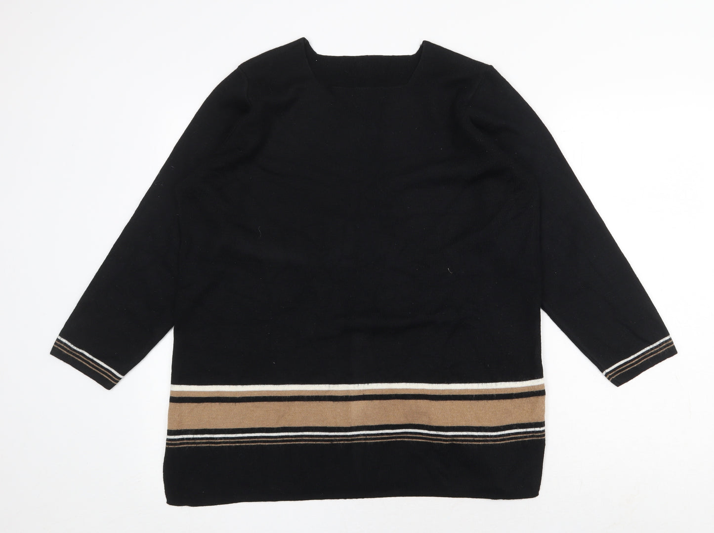 Marks and Spencer Womens Black V-Neck Striped Acrylic Pullover Jumper Size 16